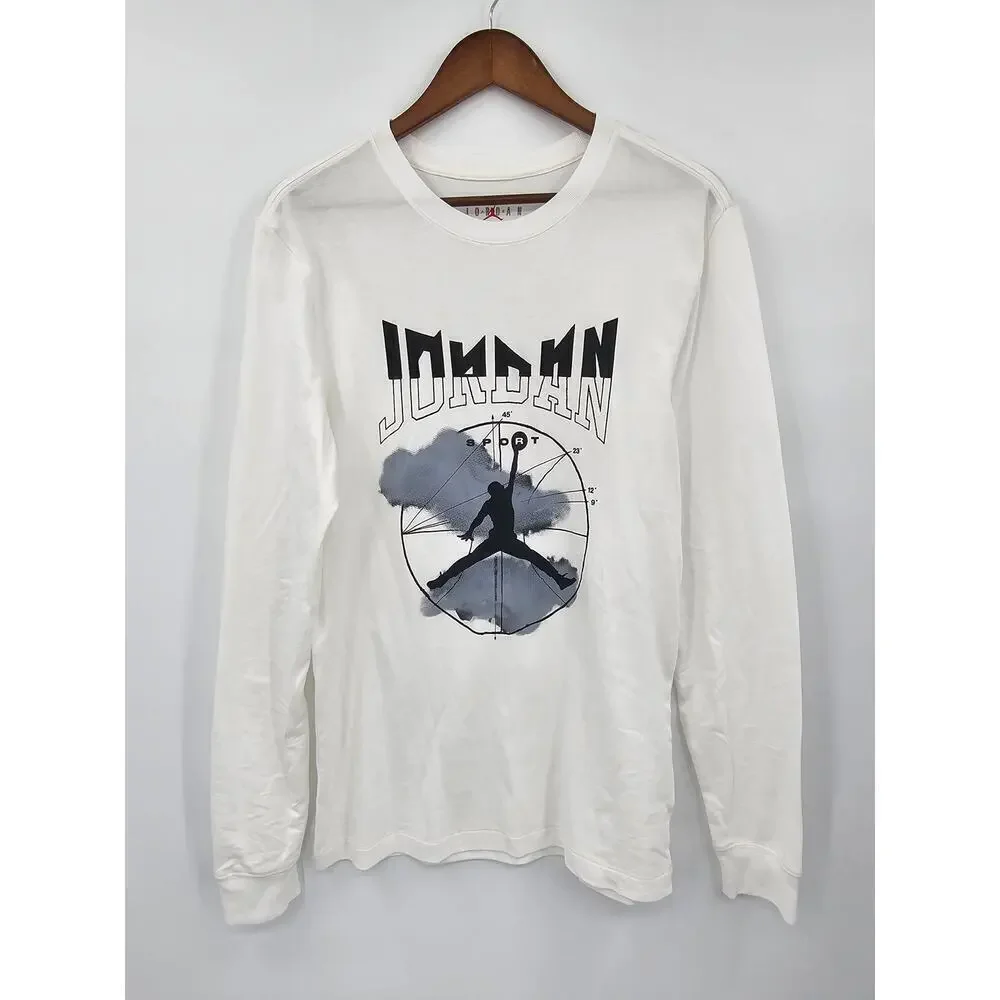 Jordan Sport Men's S White Logo Ribbed Cuffs Long Sleeve T-Shirt NWT